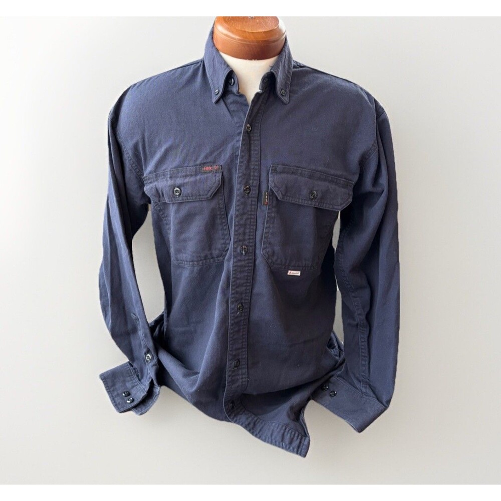Key HRC2 Workwear FR Mens M Flame Resistant Blue Shirt Long Sleeve Button Up